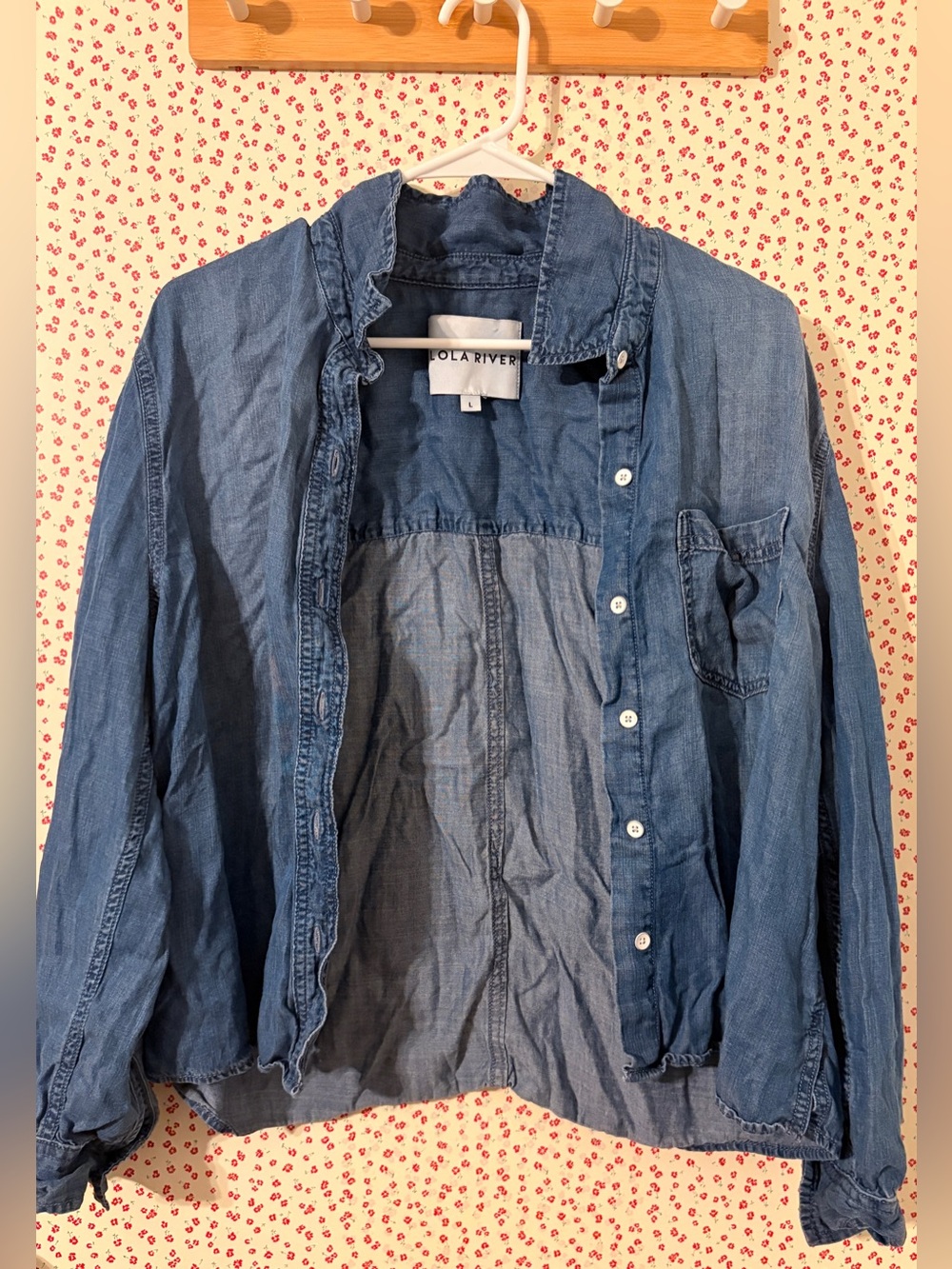 Lola River Washed Denim Button-Up Shirt - Blue